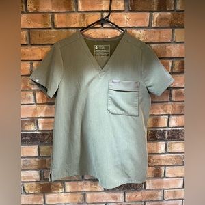 Figs Scrubs - Heather Olive S. One Pocket Top, S. High Waisted Joggers